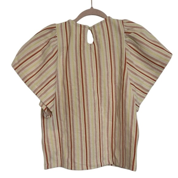 Madewell Women's Textured Flutter-Sleeve Crop Top in Stripe Small NWT. Size S. - Picture 2 of 5